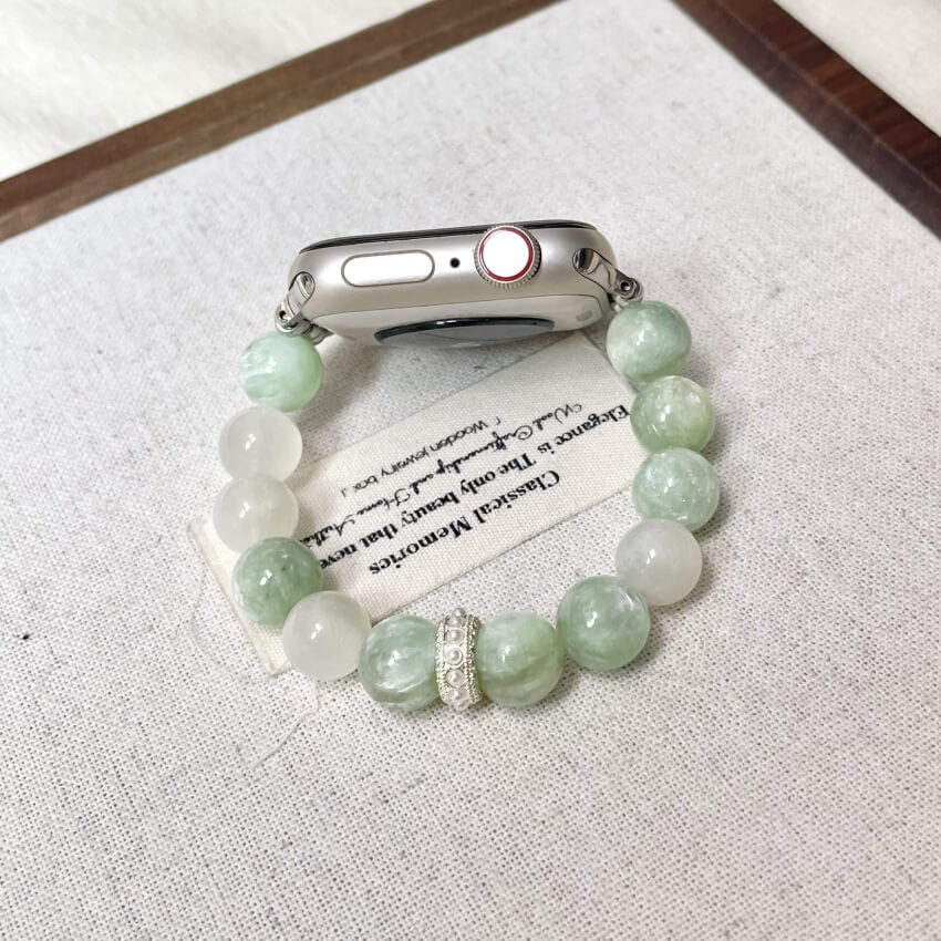 Handmade Light Green Emerald Mica & Moonstone iWatch Band