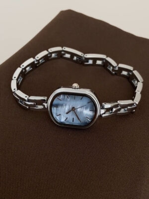 Dainty Blue Mother of Pearl Face Silver Bracelet Watch