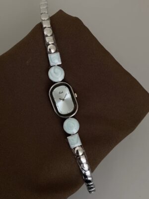 Chic Rose Gold/Blue Oval Face Gold/Silver Bracelet Watch