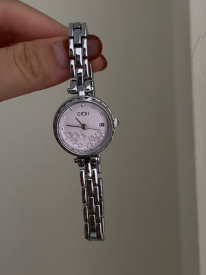 Dainty Flowers Silver Round Face Watch for Women