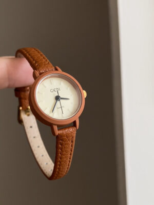 Small Round Face Blue/Orange/Black Leather Watch