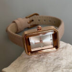 Vintage Ladies Minimalist Rectangle Brown Genuine Leather Watch