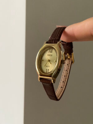 Classic Style Gold Oval Face Brown Leather Watch