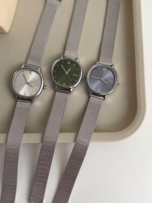 Chic Silver/Green/Blue Square Face Women’s Watch