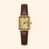 1f0e3402-ebfa-42b2-8282-f6266519e252 MoHer Watch Gold Rectangle Face Brown Leather Band Watch for Women