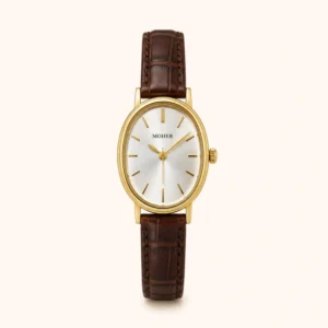 MoHer Watch Gold Oval Brown Leather Band Watch for Women