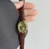 MoHer Watch Olive Green Oval Dial Brown Leather Band Watch for Women