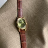 MoHer Watch Olive Green Oval Dial Brown Leather Band Watch for Women