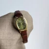 MoHer Watch Olive Green Oval Dial Brown Leather Band Watch for Women