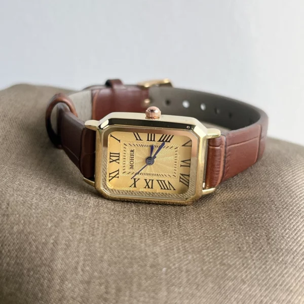 639-5.webp MoHer Watch Gold Rectangle Face Brown Leather Band Watch for Women