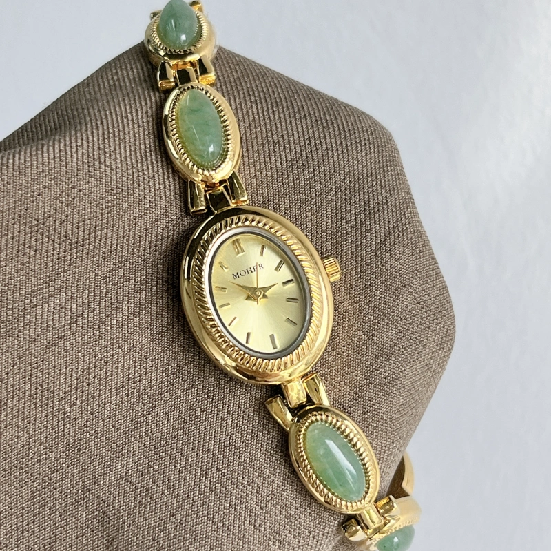 MoHer Watch Blue Mother of Pearl Dial Gold Oval Bracelet Watch for Women