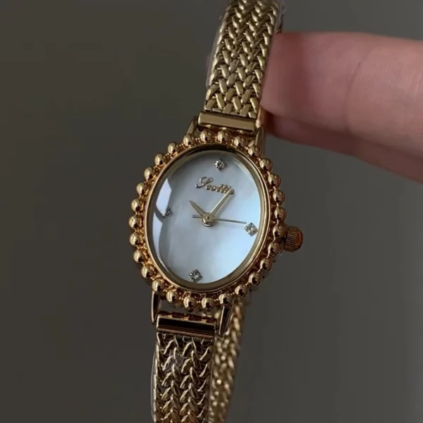 Elegant Mother of Pearl Dial Gold Oval Watch for Women