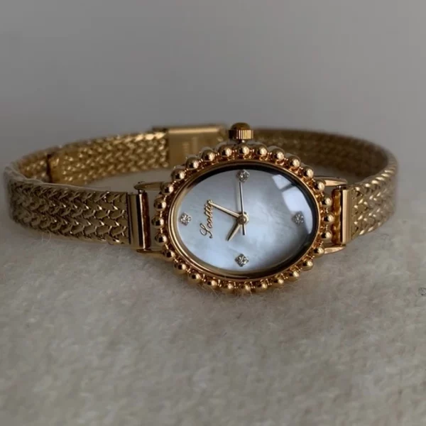 Elegant Mother of Pearl Dial Gold Oval Watch for Women