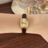 MoHer Watch Gold Oval Brown Leather Band Watch for Women