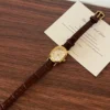 MoHer Watch Gold Oval Brown Leather Band Watch for Women
