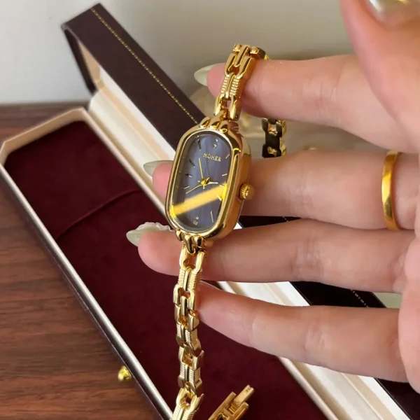 MoHer Watch Purple Mother of Pearl Dial Gold Oval Bracelet Watch for Women