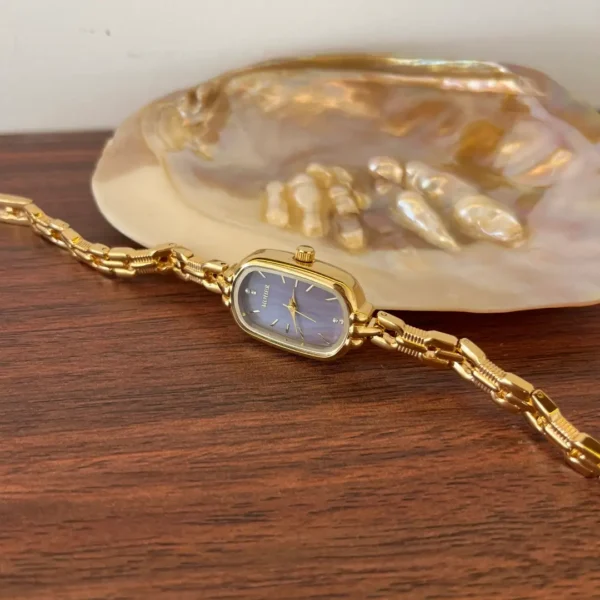 MoHer Watch Purple Mother of Pearl Dial Gold Oval Bracelet Watch for Women