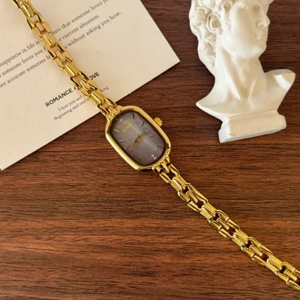 MoHer Watch Purple Mother of Pearl Dial Gold Oval Bracelet Watch for Women