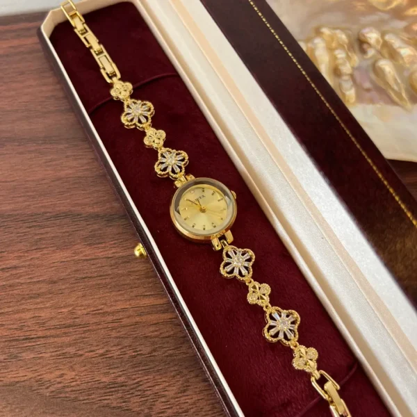 MH641-1 MoHer Watch Gold Clover Crystal Bracelet Watch for Women