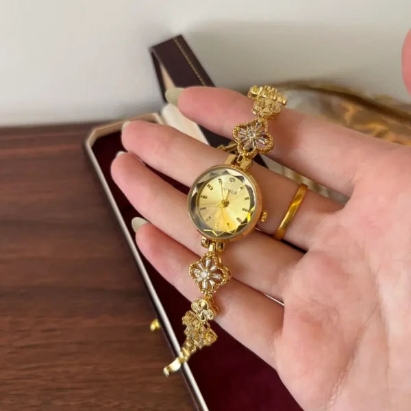 MH641-2 MoHer Watch Gold Clover Crystal Bracelet Watch for Women