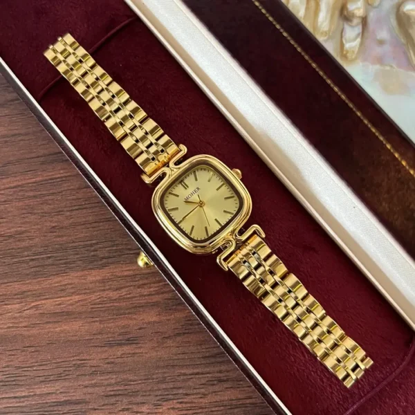 MoHer Watch Gold Square Face Classic Stainless Steel Watch for Women