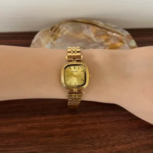 MoHer Watch Gold Square Face Classic Stainless Steel Watch for Women