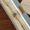 MoHer Watch Gold Small Face Blue Mother of Pearl Slim Chain Bracelet Watch for Women
