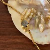 MoHer Watch Gold Small Face Blue Mother of Pearl Slim Chain Bracelet Watch for Women