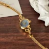 MoHer Watch Gold Small Face Blue Mother of Pearl Slim Chain Bracelet Watch for Women