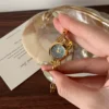 MoHer Watch Gold Small Face Blue Mother of Pearl Slim Chain Bracelet Watch for Women