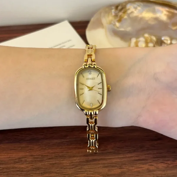 MH646-2 Moher Watch Beige Mother of Pearl Dial Gold Oval Bracelet Watch for Women