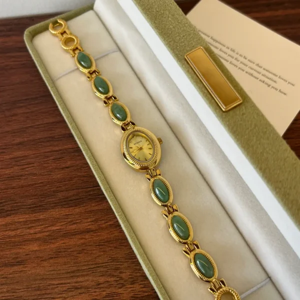 MH651-1 MoHer Watch Gold Oval Green Jade Bracelet Women's Watch
