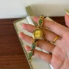 MH651-2 MoHer Watch Gold Oval Green Jade Bracelet Women's Watch