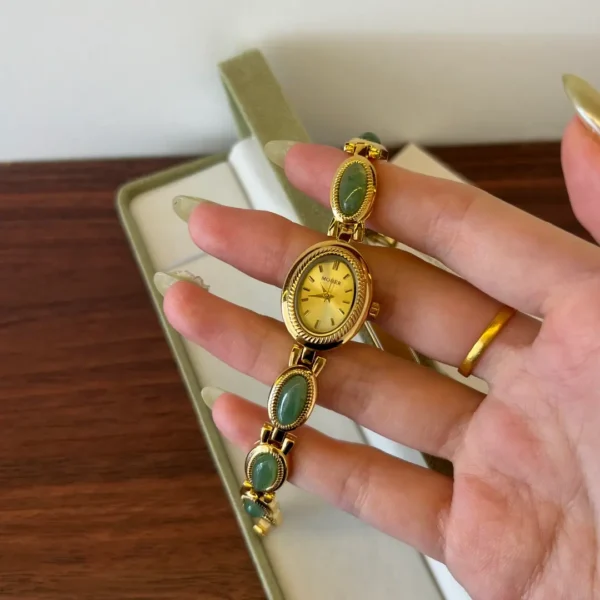 MH651-2 MoHer Watch Gold Oval Green Jade Bracelet Women's Watch