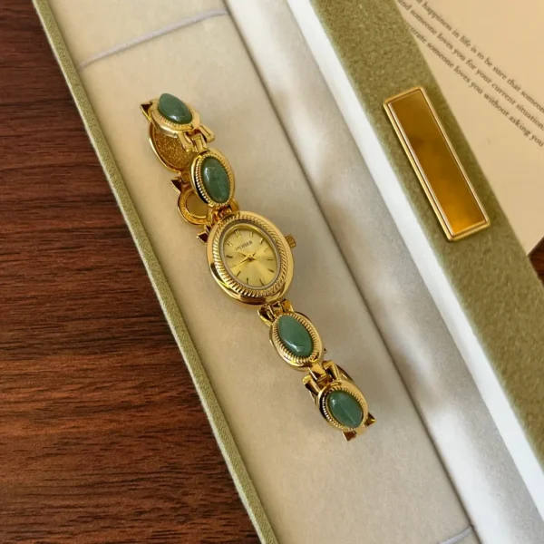 MH651-3 MoHer Watch Gold Oval Green Jade Bracelet Women's Watch