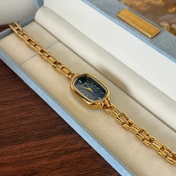 MH652-1 MoHer Watch Blue Mother of Pearl Dial Gold Oval Bracelet Watch for Women