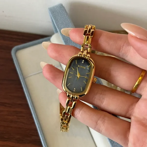 MH652-2 MoHer Watch Blue Mother of Pearl Dial Gold Oval Bracelet Watch for Women