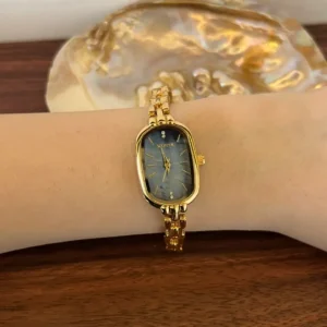 MoHer Watch Blue Mother of Pearl Dial Gold Oval Bracelet Watch for Women