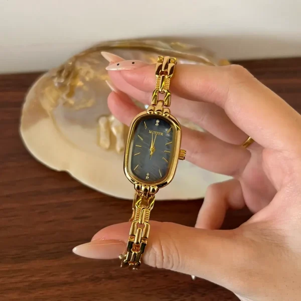 MH652-4 MoHer Watch Blue Mother of Pearl Dial Gold Oval Bracelet Watch for Women