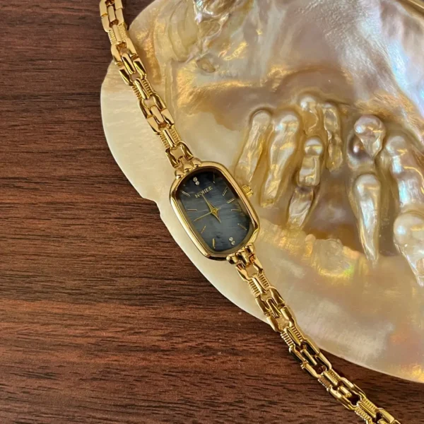MH652-5 MoHer Watch Blue Mother of Pearl Dial Gold Oval Bracelet Watch for Women