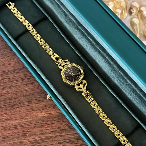 MoHer Watch Octagon Royal Blue Dial Gold Bracelet Watch for Women