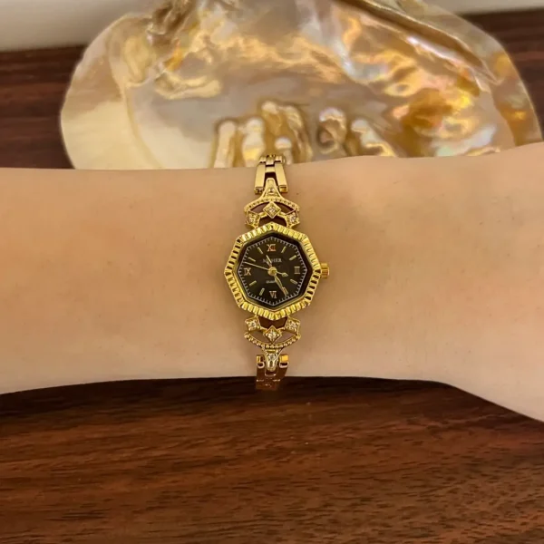 MoHer Watch Octagon Royal Blue Dial Gold Bracelet Watch for Women