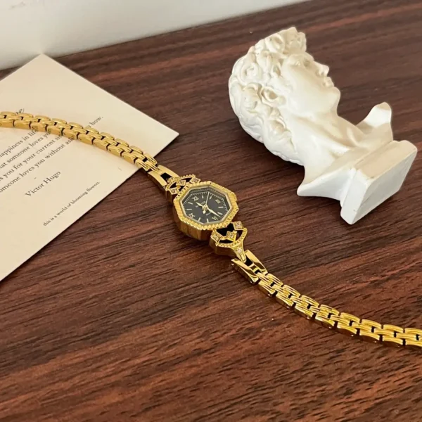 MoHer Watch Octagon Royal Blue Dial Gold Bracelet Watch for Women