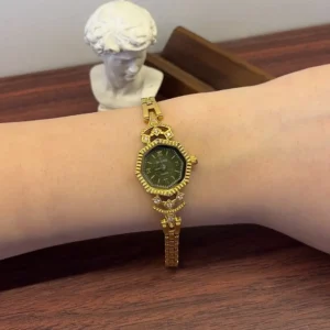 MoHer Watch Gold Octagon Emerald Green Dial Bracelet Watch for Women