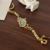 MoHer Watch Gold Octagon Emerald Green Dial Bracelet Watch for Women
