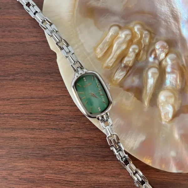 MoHer Watch Mint Green Mother of Pearl Dial Silver Bracelet Watch for Women