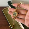 MoHer Watch Gold Small Square Green Dial Slim Chain Bracelet Watch for Women
