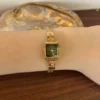 MoHer Watch Gold Small Square Green Dial Slim Chain Bracelet Watch for Women