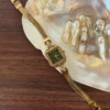 MoHer Watch Gold Small Square Green Dial Slim Chain Bracelet Watch for Women