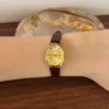 MH659-2 MoHer Watch Gold Oval Dial Brown Leather Strap Watch for Women